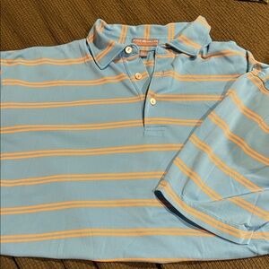 Peter Millar Light Blue Polo with Orange Stripes